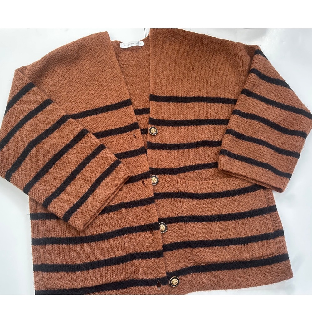 Altar'd‎ State Rust Brown Black Striped Button Front Cardigan Sweater Small
